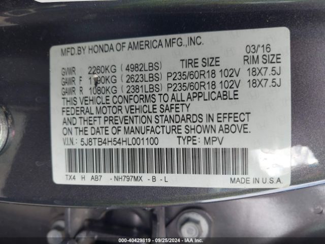 5J8TB4H54HL001100 Acura Rdx Technology Package/w/technology/acurawatch Plus Pkg