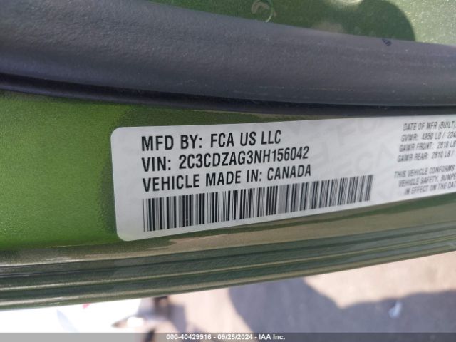 2C3CDZAG3NH156042 Dodge Challenger Sxt