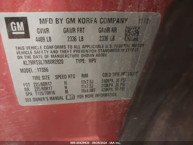 Chevrolet Trailblazer Awd Activ 2022 KL79MSSL7NB082820 Image 9