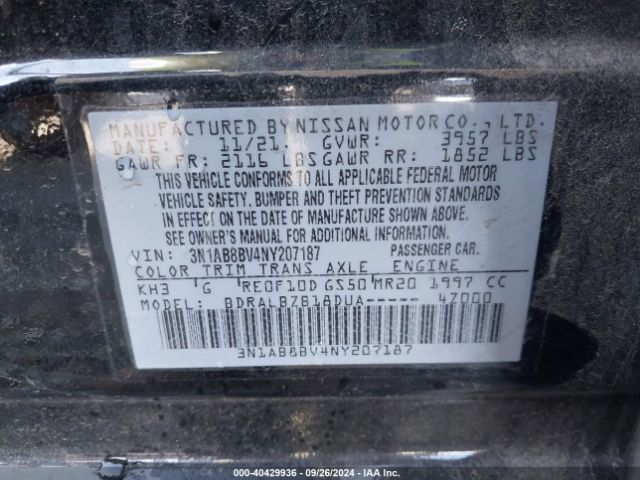 3N1AB8BV4NY207187 Nissan Sentra S Xtronic Cvt