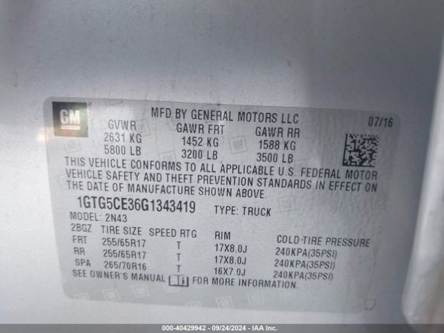 1GTG5CE36G1343419 GMC CANYON SLE