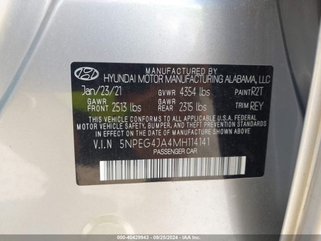 5NPEG4JA4MH114141 Hyundai SONATA SE