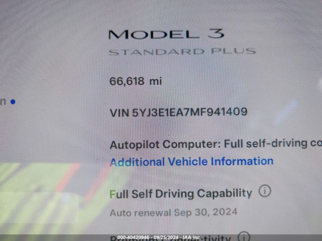 5YJ3E1EA7MF941409 Tesla Model 3 Standard Range Plus Rear-wheel Drive