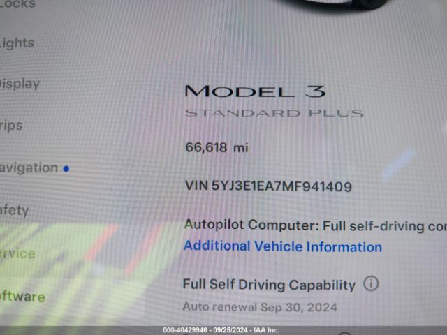 5YJ3E1EA7MF941409 Tesla Model 3 Standard Range Plus Rear-wheel Drive