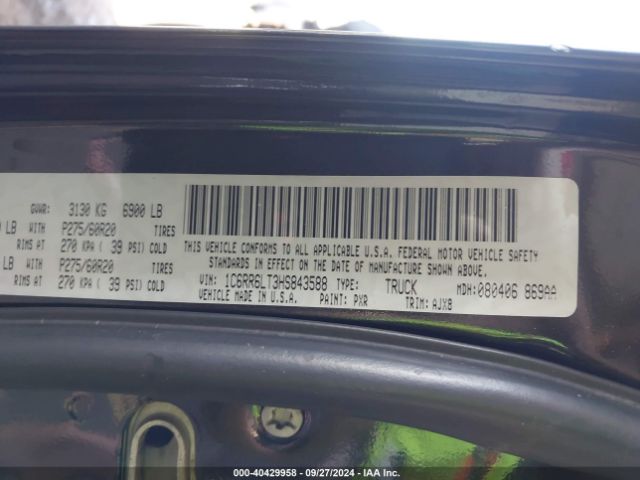 1C6RR6LT3HS843588 RAM 1500 Lone Star Silver  4x2 5'7 Box