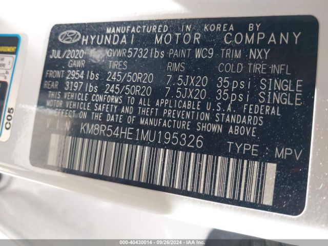 KM8R54HE1MU195326 Hyundai Palisade Limited
