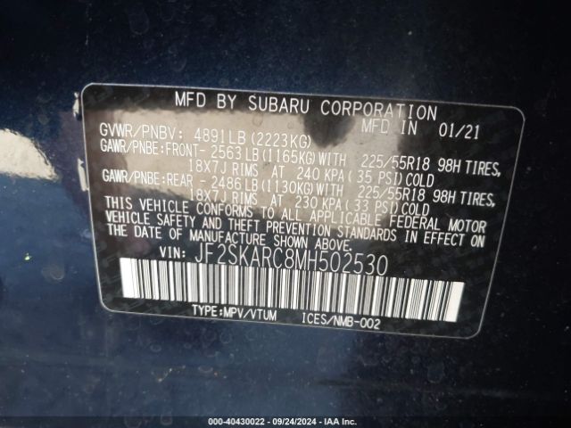 JF2SKARC8MH502530 Subaru Forester Sport