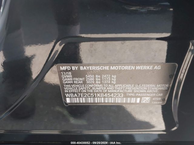 WBA7E2C51KB454233 BMW 740I