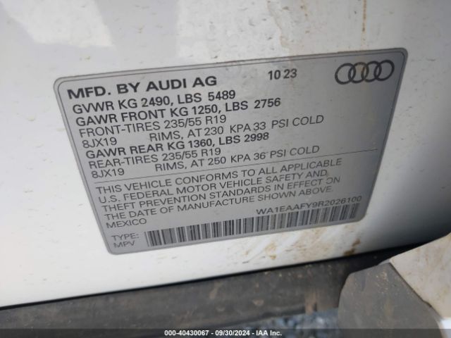 WA1EAAFY9R2026100 Audi Q5 Premium Plus 45 Tfsi S Line Quattro