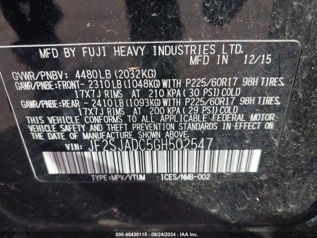 Subaru Forester 2.5i Premium 2016 JF2SJADC5GH502547 Image 9