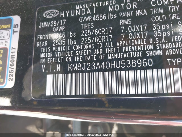 Hyundai TUCSON SE 2017 KM8J23A40HU538960 Image 9