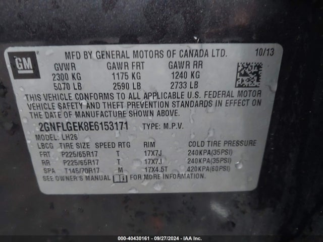 Chevrolet Equinox 2lt 2014 2GNFLGEK8E6153171 Image 9