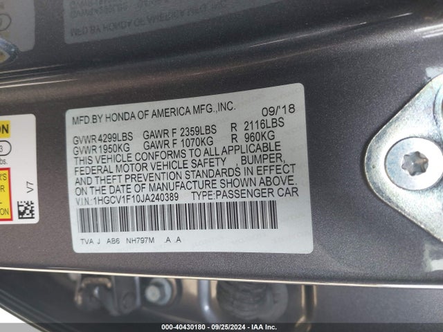 1HGCV1F10JA240389 Honda ACCORD LX