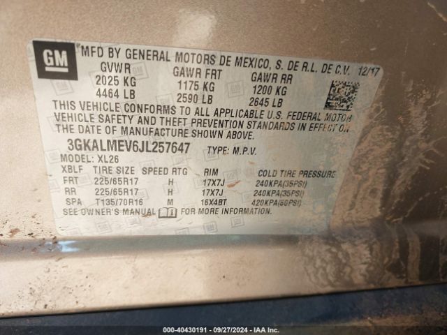 3GKALMEV6JL257647 GMC Terrain Sle