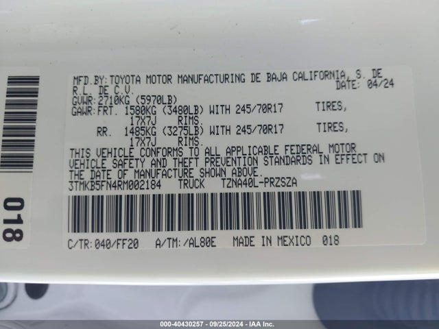 Toyota Tacoma Sr5 2024 3TMKB5FN4RM002184 Image 9