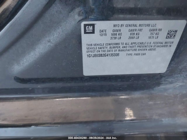 Chevrolet Sonic Ltz Auto 2016 1G1JE6SB2G4135306 Image 9