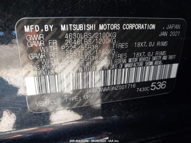 JA4ATWAA9NZ001716 Mitsubishi Eclipse Cross Se S-awc/se Special Edition S-awc/sel S-awc/sel Special Edition S-awc
