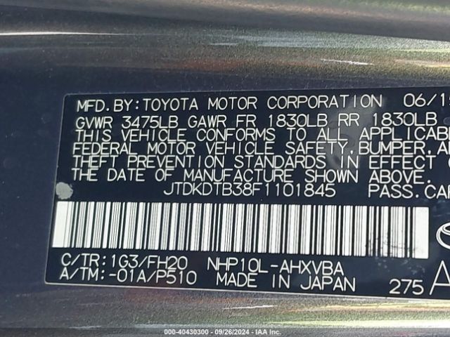 JTDKDTB38F1101845 Toyota Prius C One