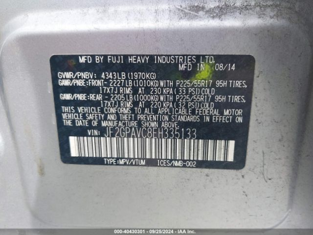 JF2GPAVC8EH335133 Subaru Xv Crosstrek 2.0i Premium