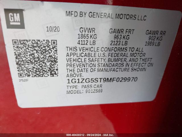 1G1ZG5ST9MF029970 Chevrolet Malibu Fwd Rs