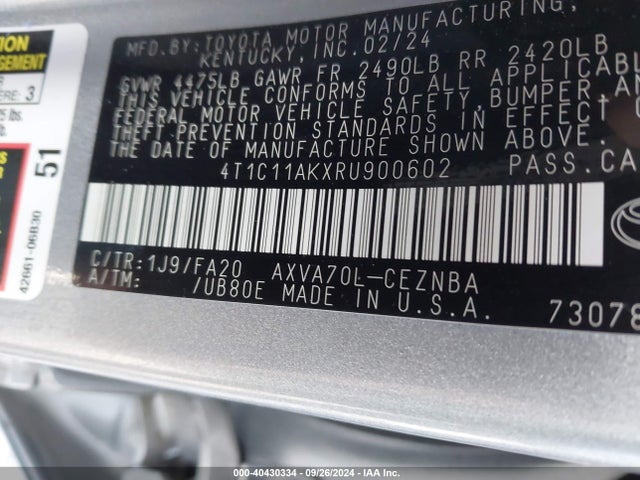 Toyota CAMRY LE 2024 4T1C11AKXRU900602 Image 9