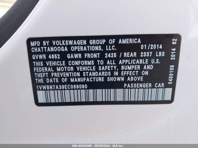 1VWBN7A39EC069090 Volkswagen Passat 2.0l Tdi Se