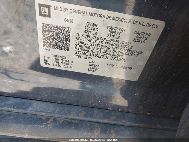 Chevrolet TRAX LS 2018 3GNCJKSB2JL373590 Image 9