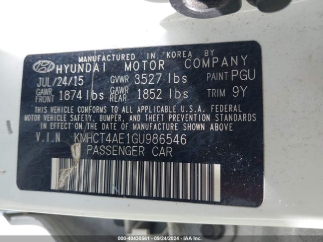 KMHCT4AE1GU986546 Hyundai ACCENT SE