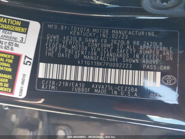4T1G11BK7PU092223 Toyota Camry Se Awd