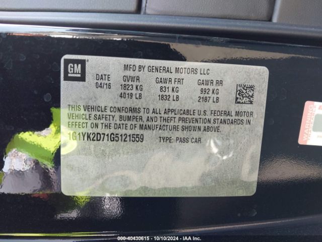 1G1YK2D71G5121559 Chevrolet Corvette Stingray Z51