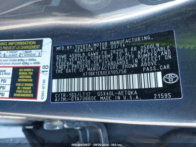 4T1BK1EBXEU105756 Toyota Avalon Xle Touring