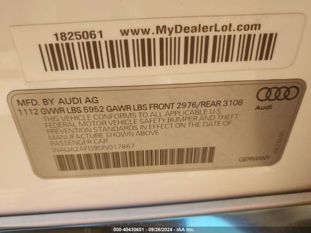 2013 AUDI A8 WAUA2AFD9DN017867 Photo 8