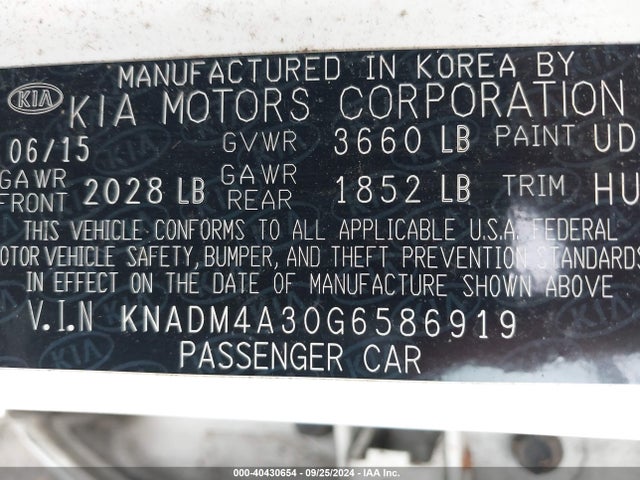 KNADM4A30G6586919 KIA RIO LX
