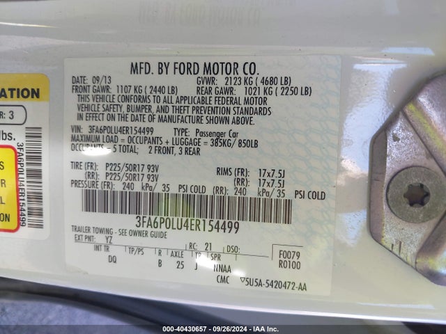Ford Fusion Hybrid Se 2014 3FA6P0LU4ER154499 Image 9