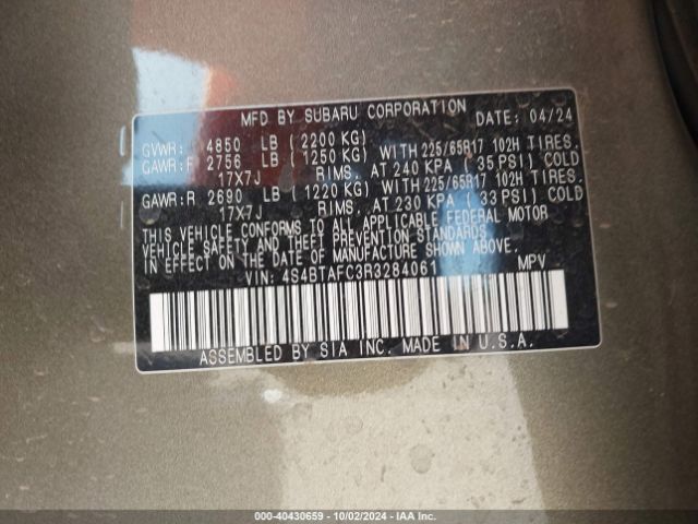4S4BTAFC3R3284061 Subaru Outback Premium