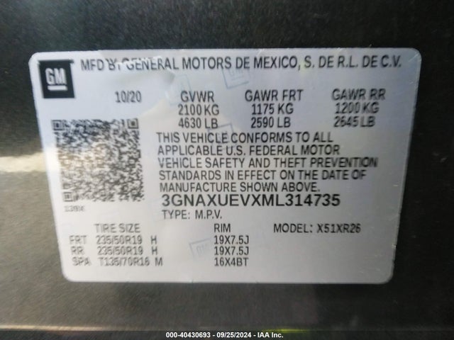 Chevrolet Equinox Awd Lt 2021 3GNAXUEVXML314735 Image 9