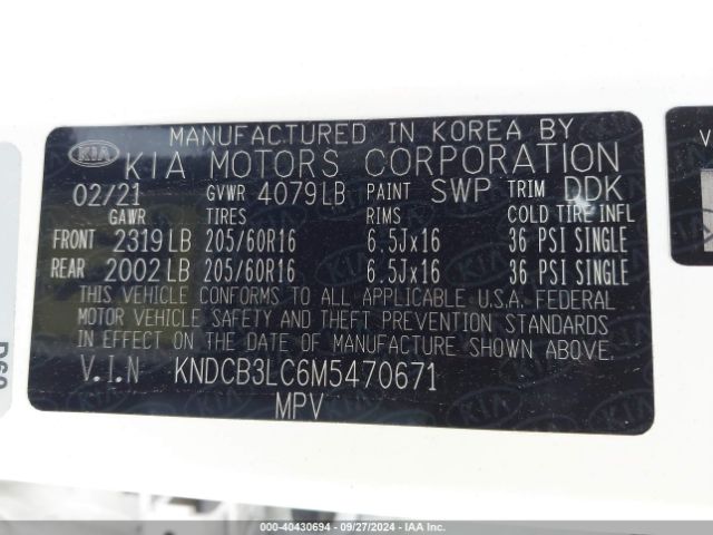 KNDCB3LC6M5470671 KIA NIRO LX