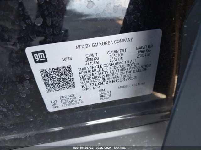 KL77LGE2XRC137853 Chevrolet Trax Fwd 1rs