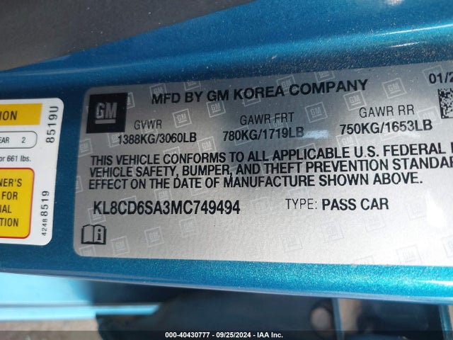Chevrolet Spark Fwd 1lt Automatic 2021 KL8CD6SA3MC749494 Image 9