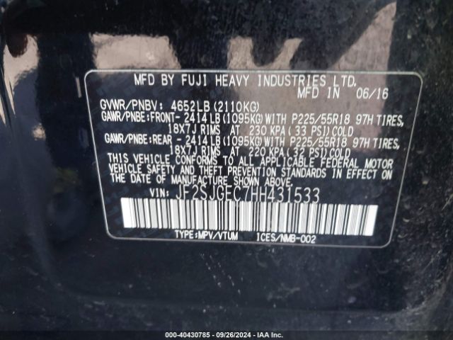 JF2SJGEC7HH431533 Subaru Forester 2.0xt Premium