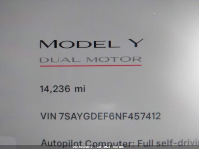 7SAYGDEF6NF457412 Tesla Model Y Performance Dual Motor All-wheel Drive