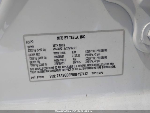 7SAYGDEF6NF457412 Tesla Model Y Performance Dual Motor All-wheel Drive