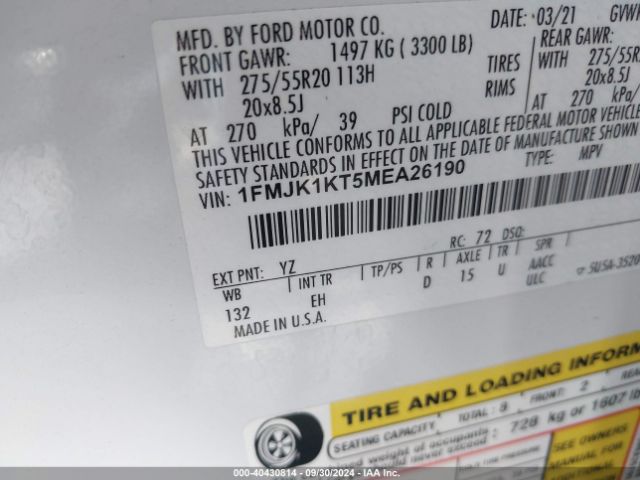 1FMJK1KT5MEA26190 Ford Expedition Limited Max