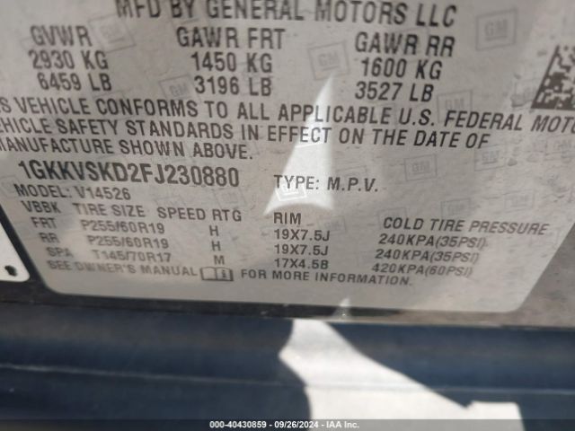 1GKKVSKD2FJ230880 GMC Acadia Slt-2