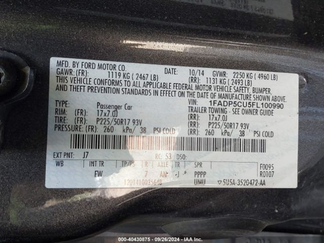 1FADP5CU5FL100990 Ford C-max Energi Sel