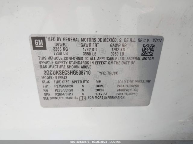3GCUKSEC3HG508710 Chevrolet Silverado 1500 1lz