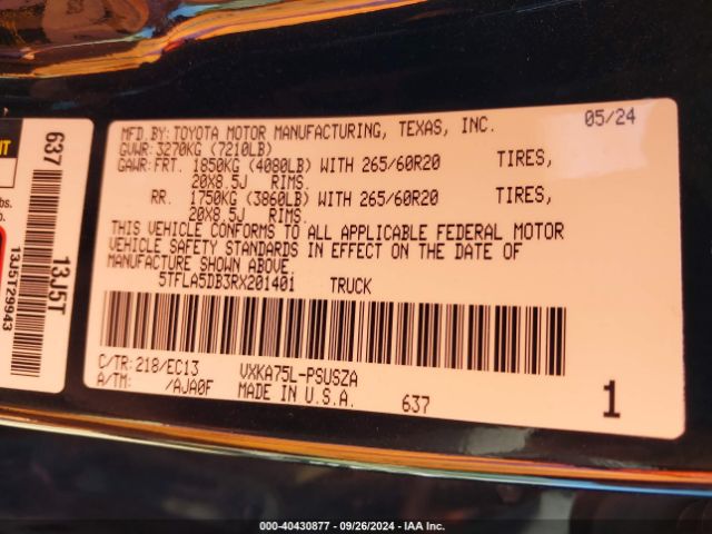 5TFLA5DB3RX201401 Toyota Tundra Sr5