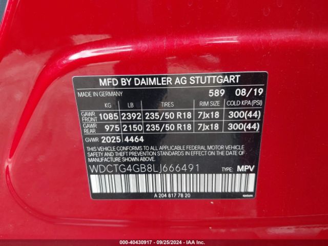 WDCTG4GB8LJ666491 Mercedes-Benz Gla 250 4matic