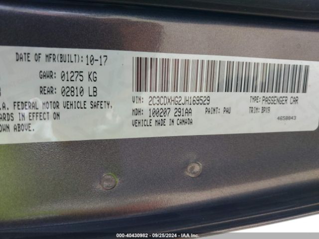 2C3CDXHG2JH169529 Dodge Charger Sxt Plus Rwd
