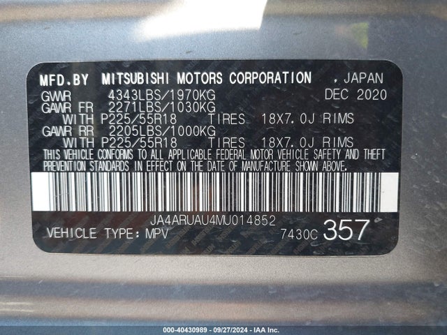 2021 MITSUBISHI OUTLANDER SPORT JA4ARUAU4MU014852 Photo 8